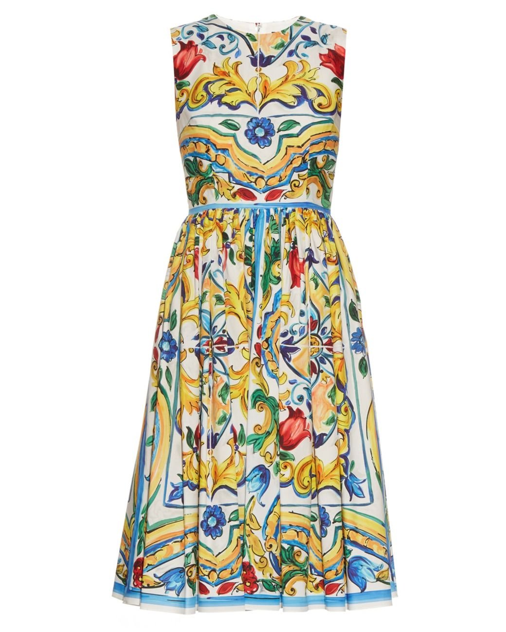 Dolce Gabbana Majolica Print Cotton Poplin Midi Dress Lyst